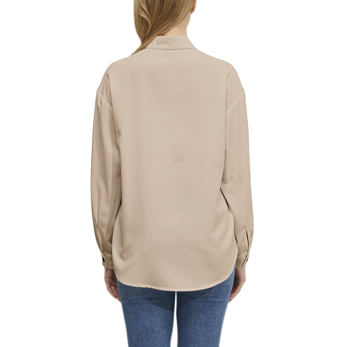 Women's Solid Beige Button-Up Shirt – Minimalist & Chic