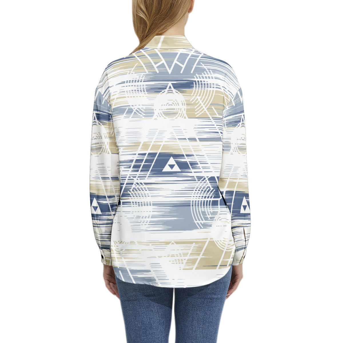 Women’s Abstract Geometric Print Button-Up Shirt – Elegant, Stylish & Versatile