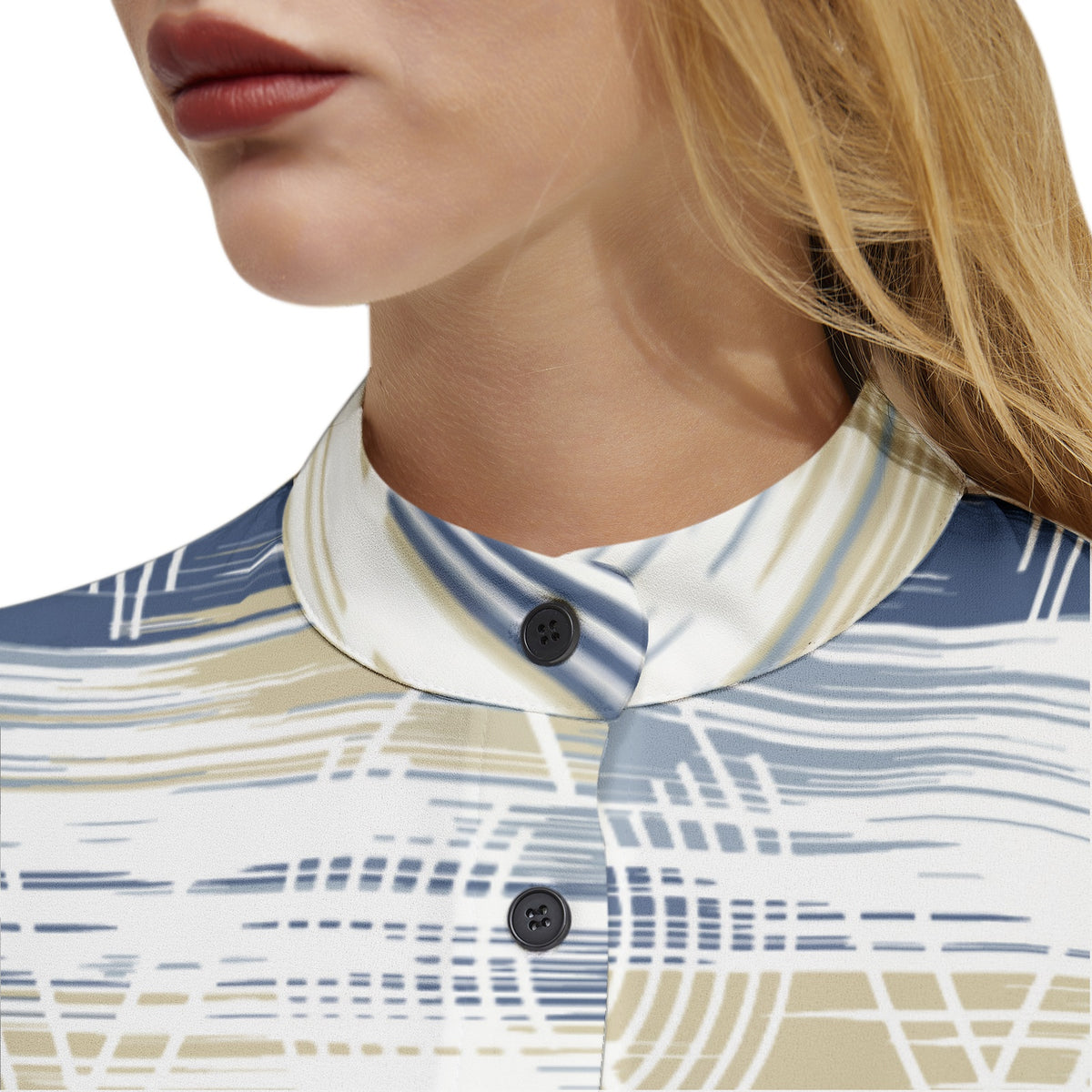 Women’s Abstract Geometric Print Button-Up Shirt – Elegant, Stylish & Versatile