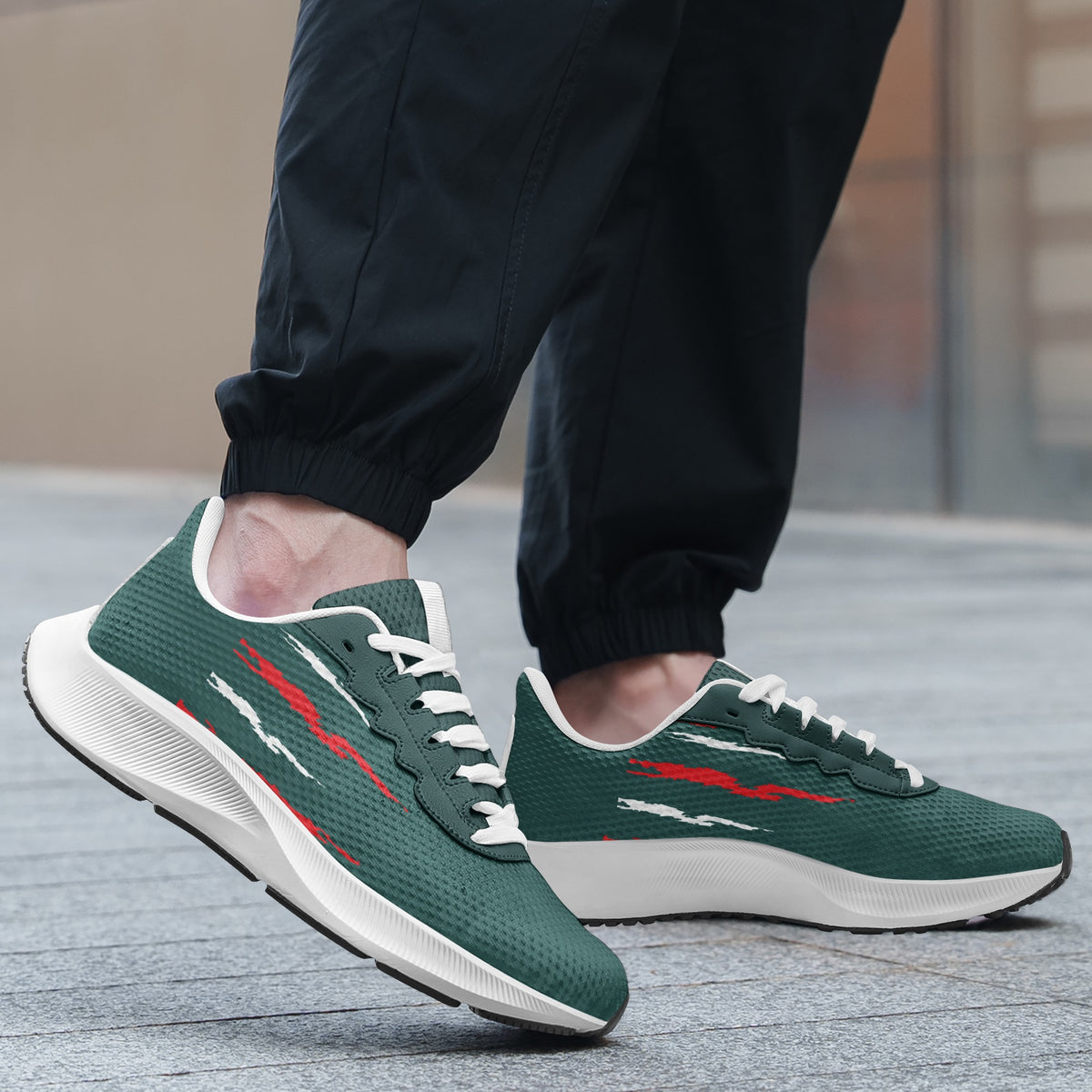 High-Performance Lightweight Running Shoes – Green with Red Accents