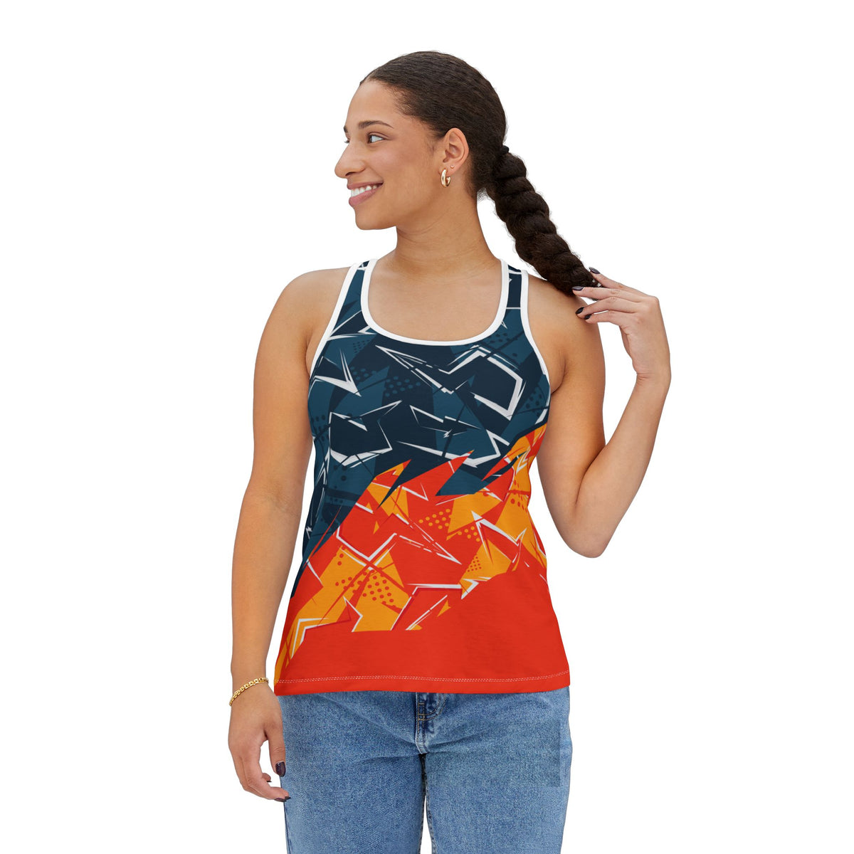 Women's Abstract Graphic Racerback Tank Top – Bold & Performance-Ready