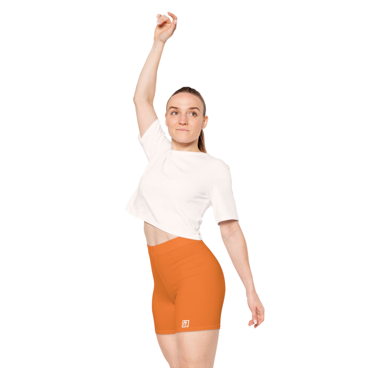 Women's Solid Orange High-Waist Biker Shorts