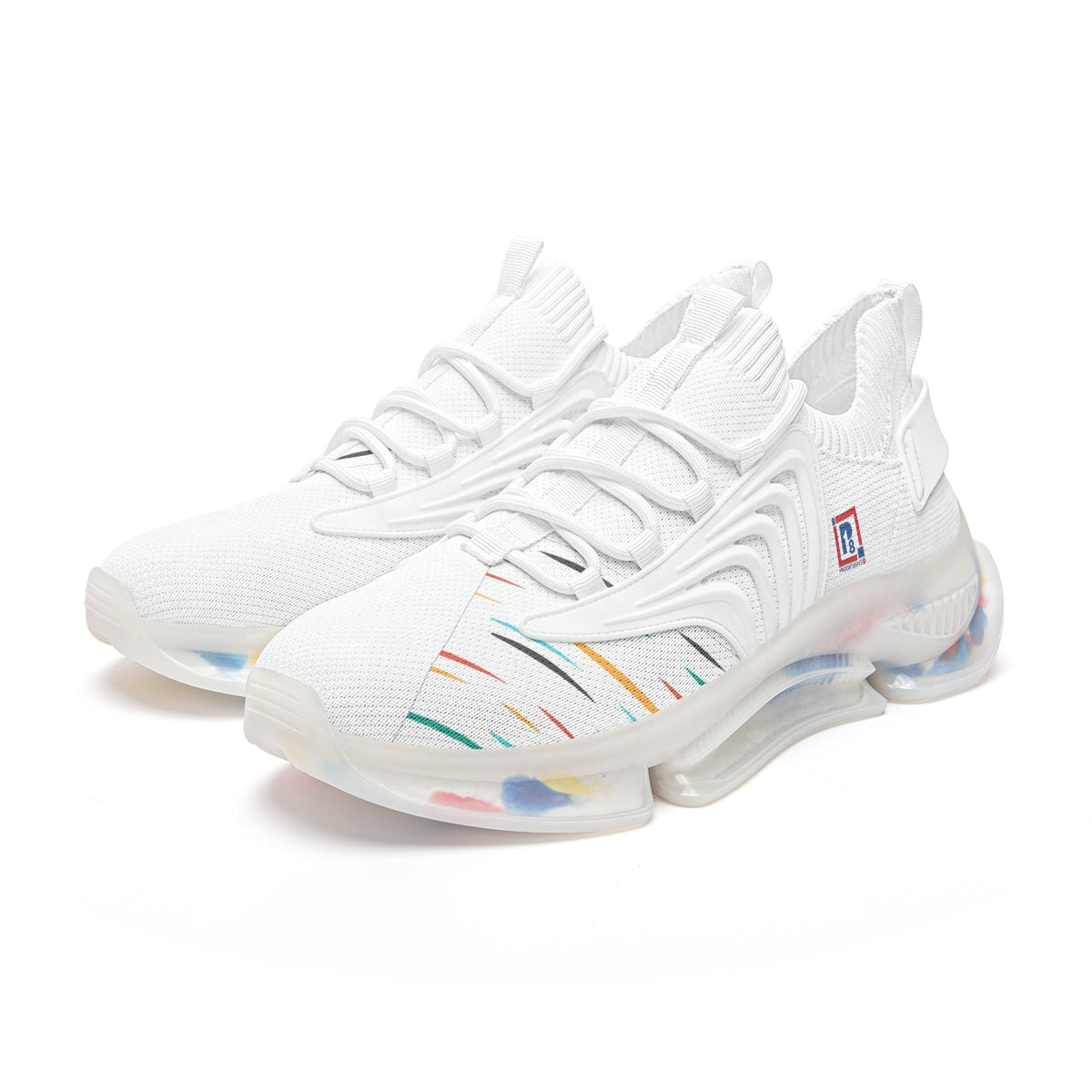 Futuristic Low-Top Mesh Sneakers – White with Multicolor Accents