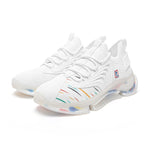 Futuristic Low-Top Mesh Sneakers – White with Multicolor Accents