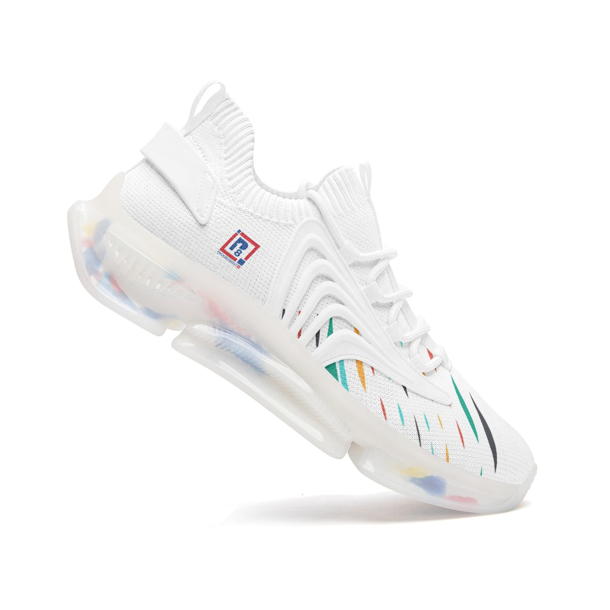Futuristic Low-Top Mesh Sneakers – White with Multicolor Accents