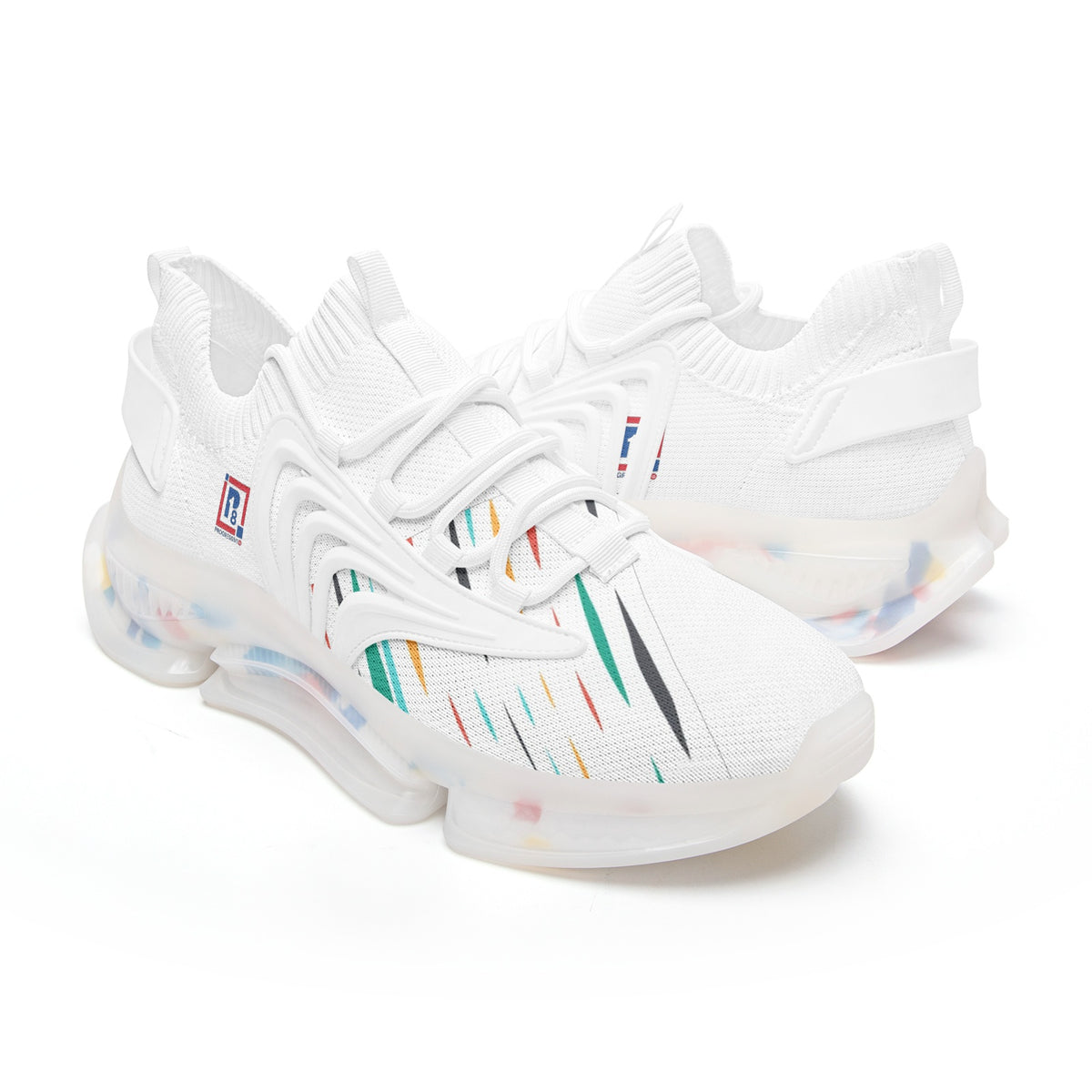 Futuristic Low-Top Mesh Sneakers – White with Multicolor Accents