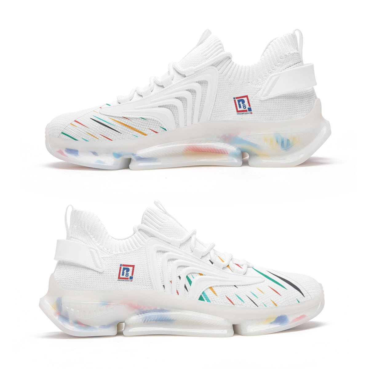 Futuristic Low-Top Mesh Sneakers – White with Multicolor Accents