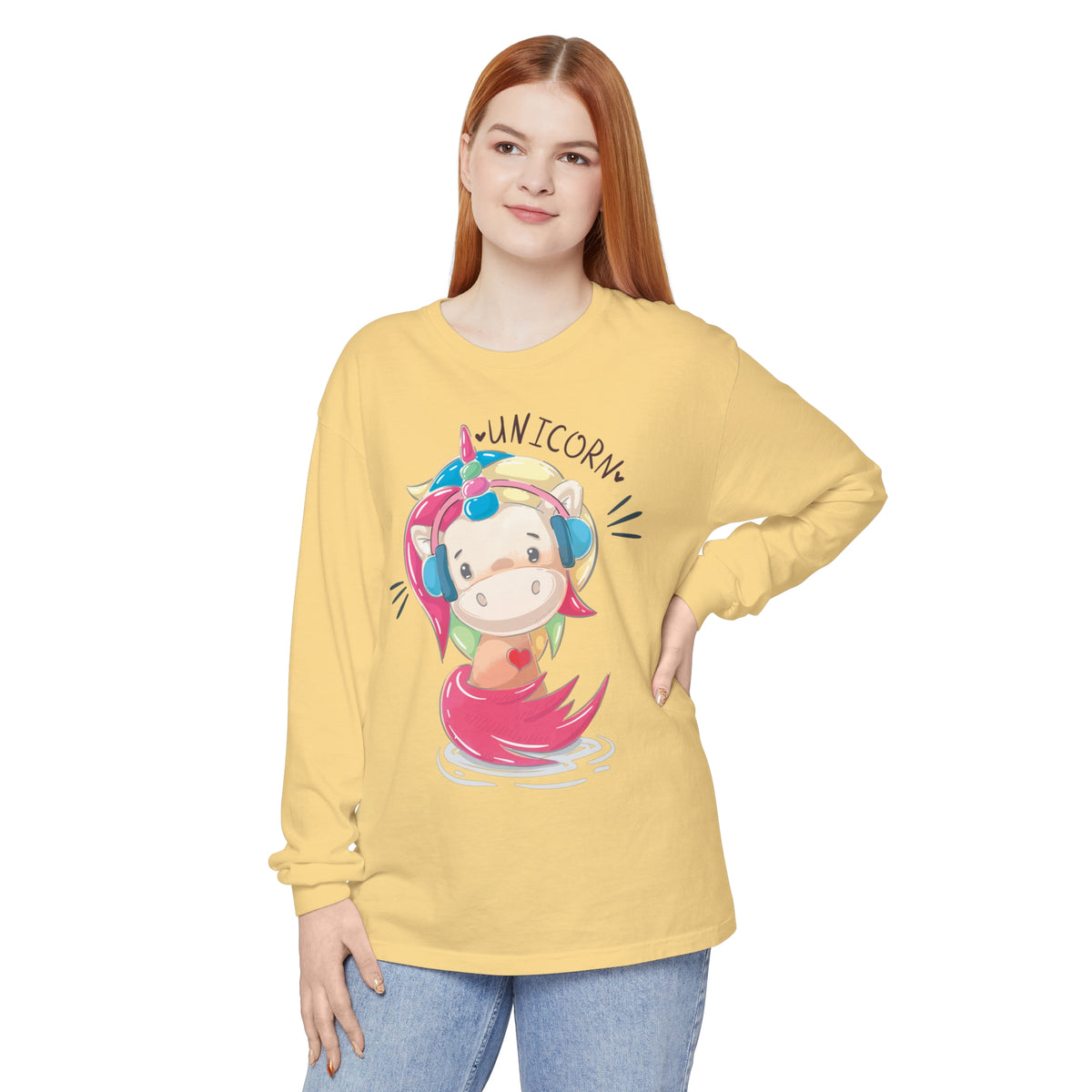 Women's "Unicorn with Headphones" Long Sleeve T-Shirt