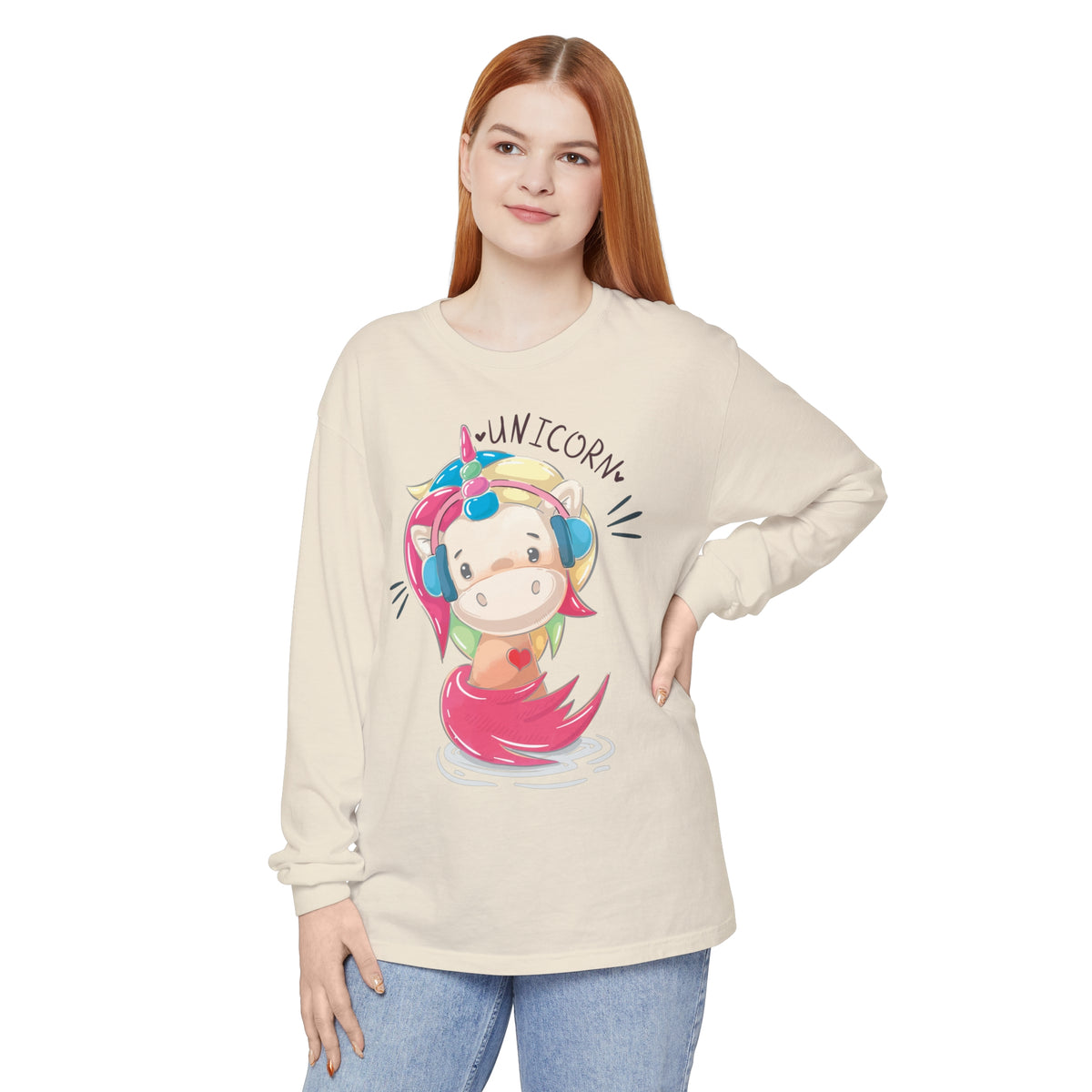 Women's "Unicorn with Headphones" Long Sleeve T-Shirt