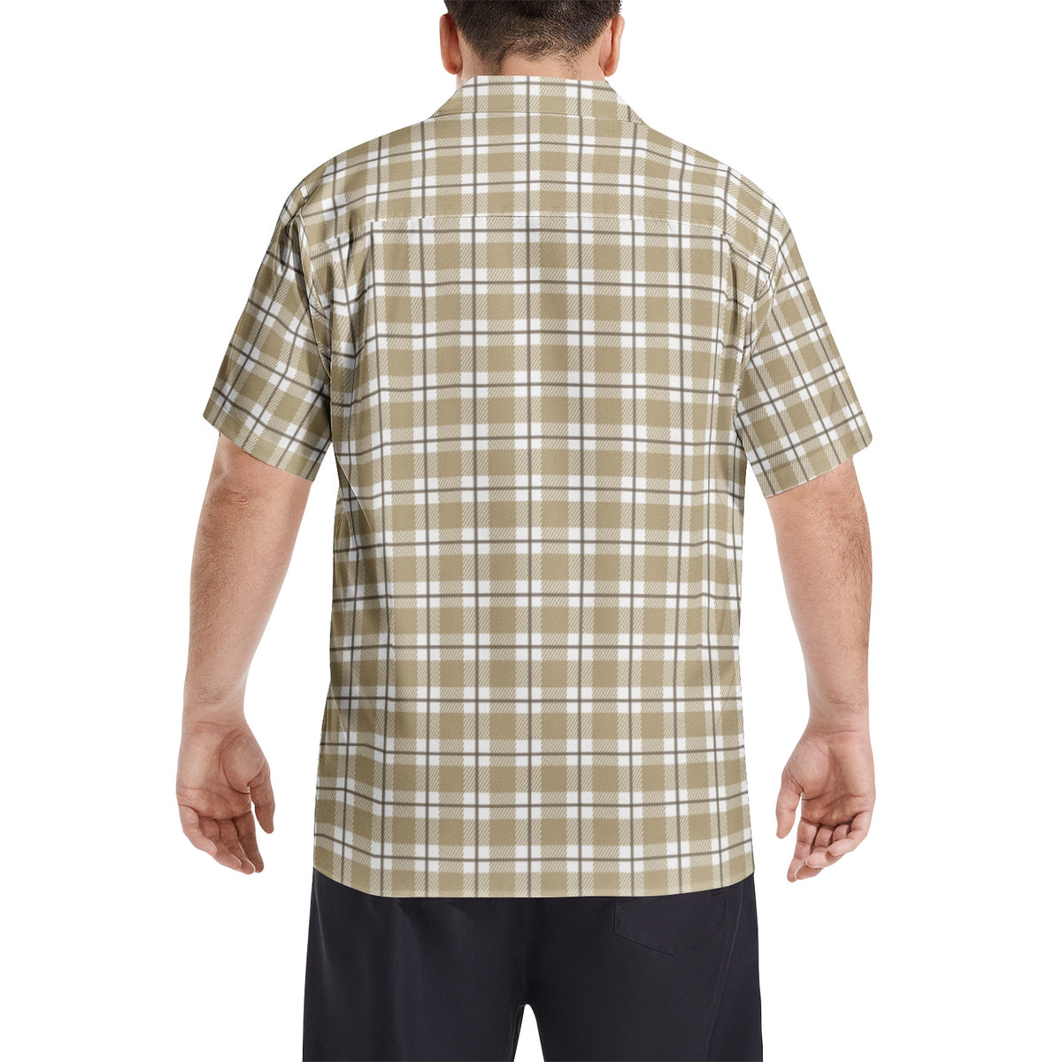 Men’s Beige & White Checkered Short Sleeve Shirt