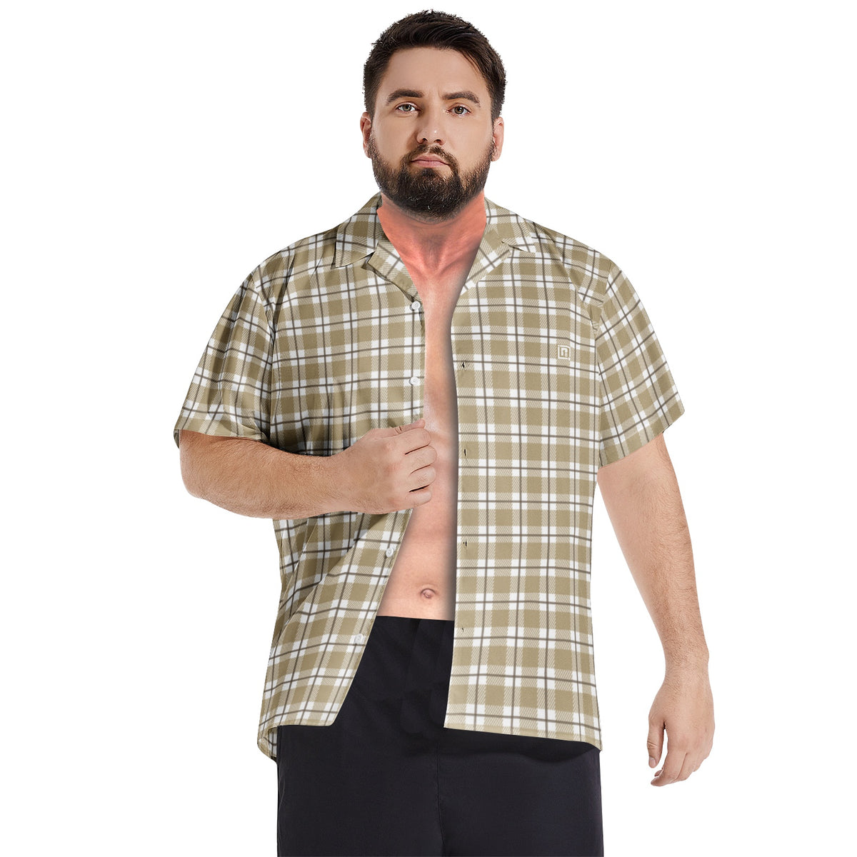 Men’s Beige & White Checkered Short Sleeve Shirt