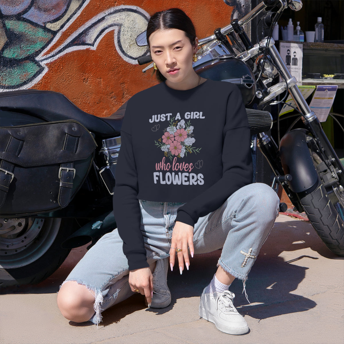 Women's "Just A Girl Who Loves Flowers" Cropped Sweatshirt