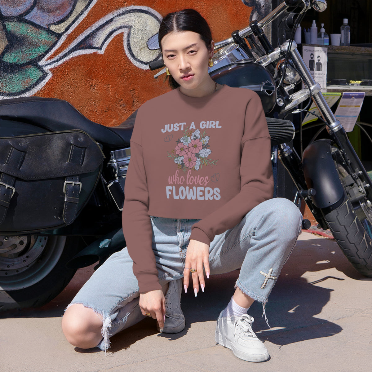 Women's "Just A Girl Who Loves Flowers" Cropped Sweatshirt