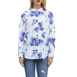 Women's Blue Floral Print Button-Up Shirt – Elegant & Chic