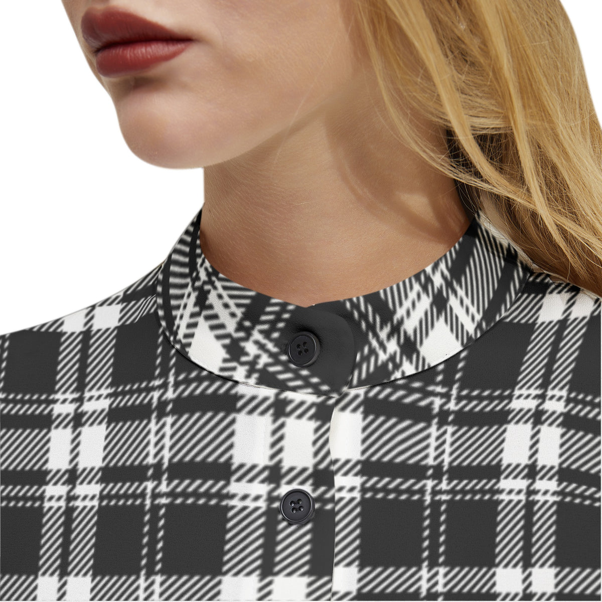 Women's Black & White Plaid Button-Up Shirt – Classic & Timeless