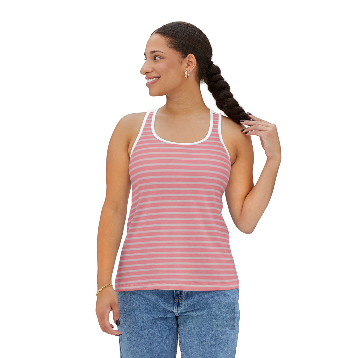 Women's Pink & White Striped Racerback Tank Top – Casual & Comfy