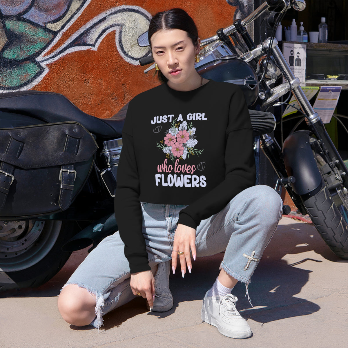 Women's "Just A Girl Who Loves Flowers" Cropped Sweatshirt