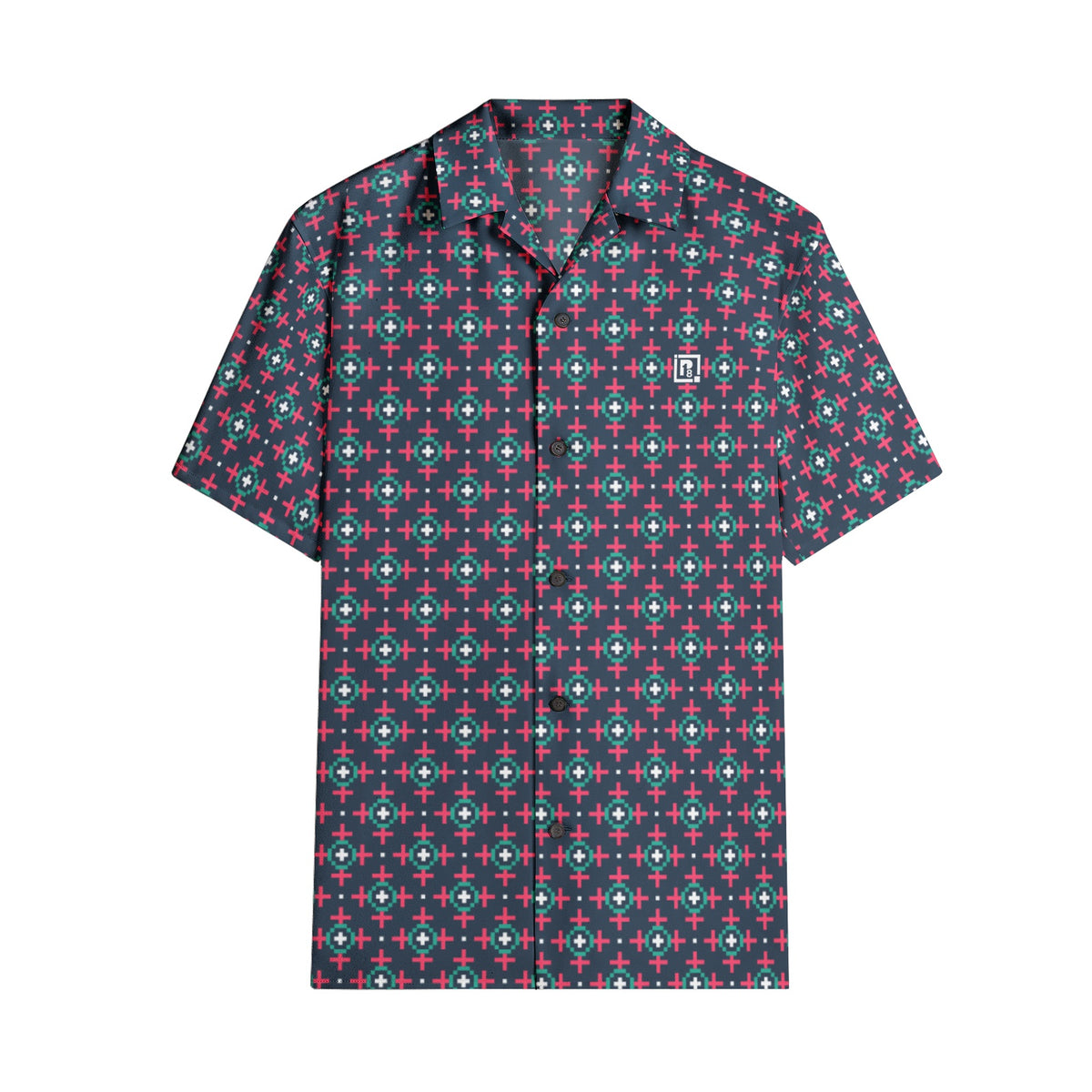 Men’s Short Sleeve Navy Blue Printed Shirt