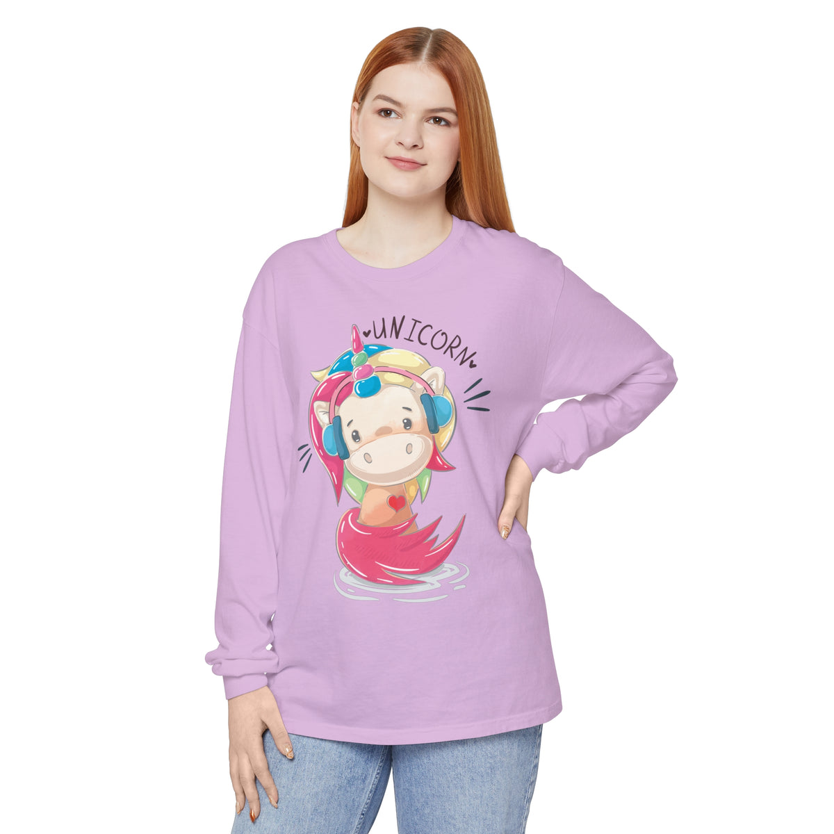 Women's "Unicorn with Headphones" Long Sleeve T-Shirt