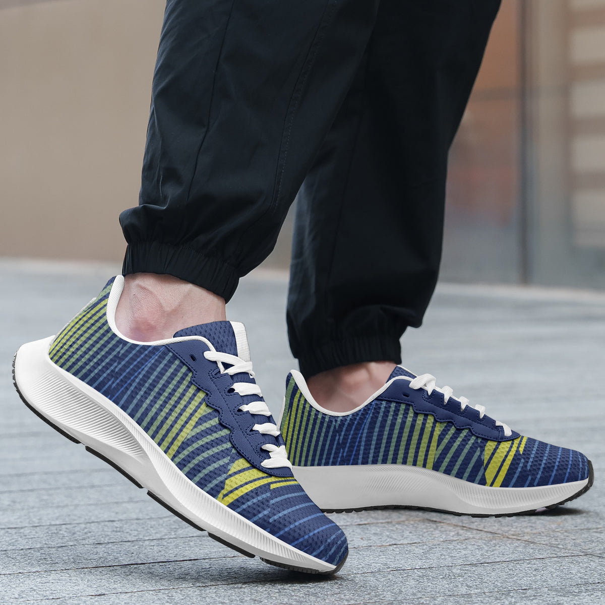 Ultra-Lightweight Breathable Running Shoes – Blue & Yellow Pattern