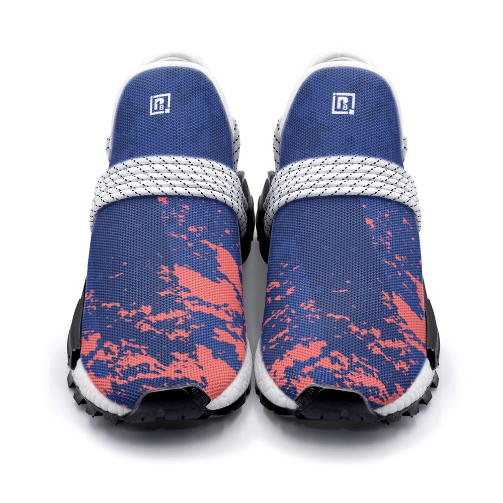 Trendy Slip-On Knit Sneakers – Blue & Coral Splash Design