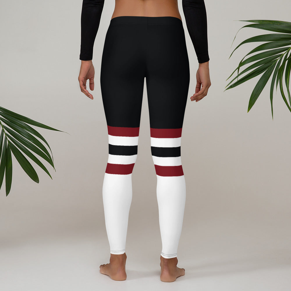 Women’s Black, White & Maroon Panel Leggings