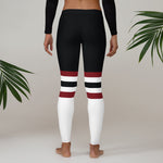 Women’s Black, White & Maroon Panel Leggings