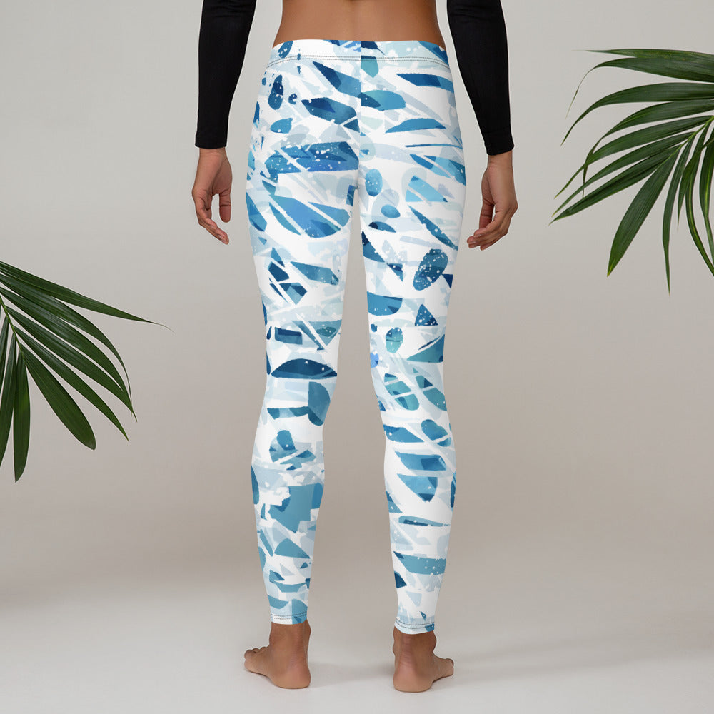 Women’s Blue & White Abstract Print Leggings