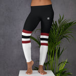 Women’s Black, White & Maroon Panel Leggings