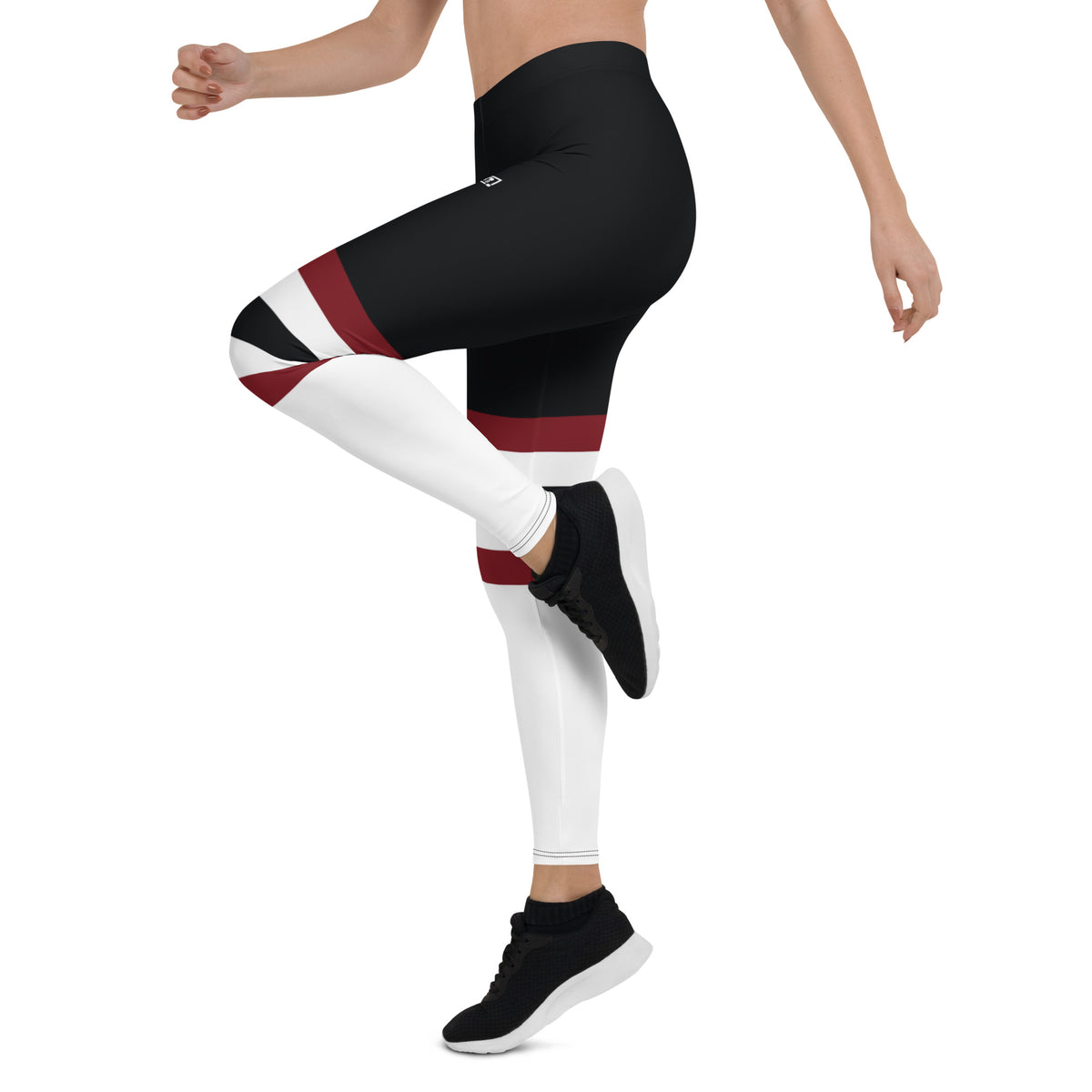 Women’s Black, White & Maroon Panel Leggings