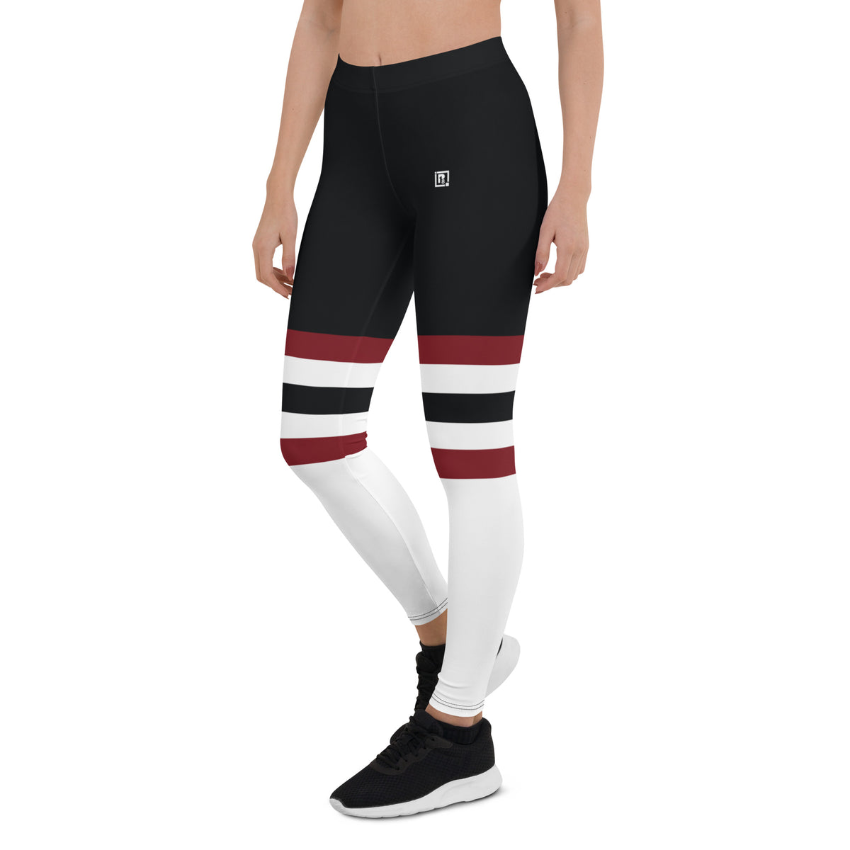 Women’s Black, White & Maroon Panel Leggings