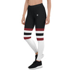 Women’s Black, White & Maroon Panel Leggings