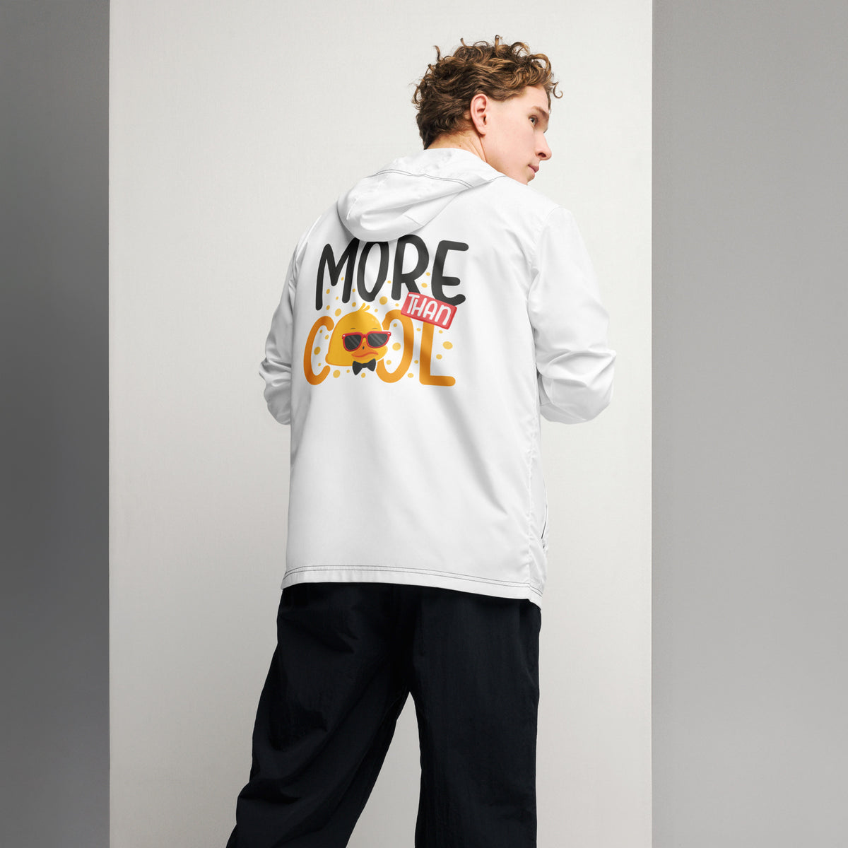Men’s White ""More Than Cool"" Hooded Windbreaker