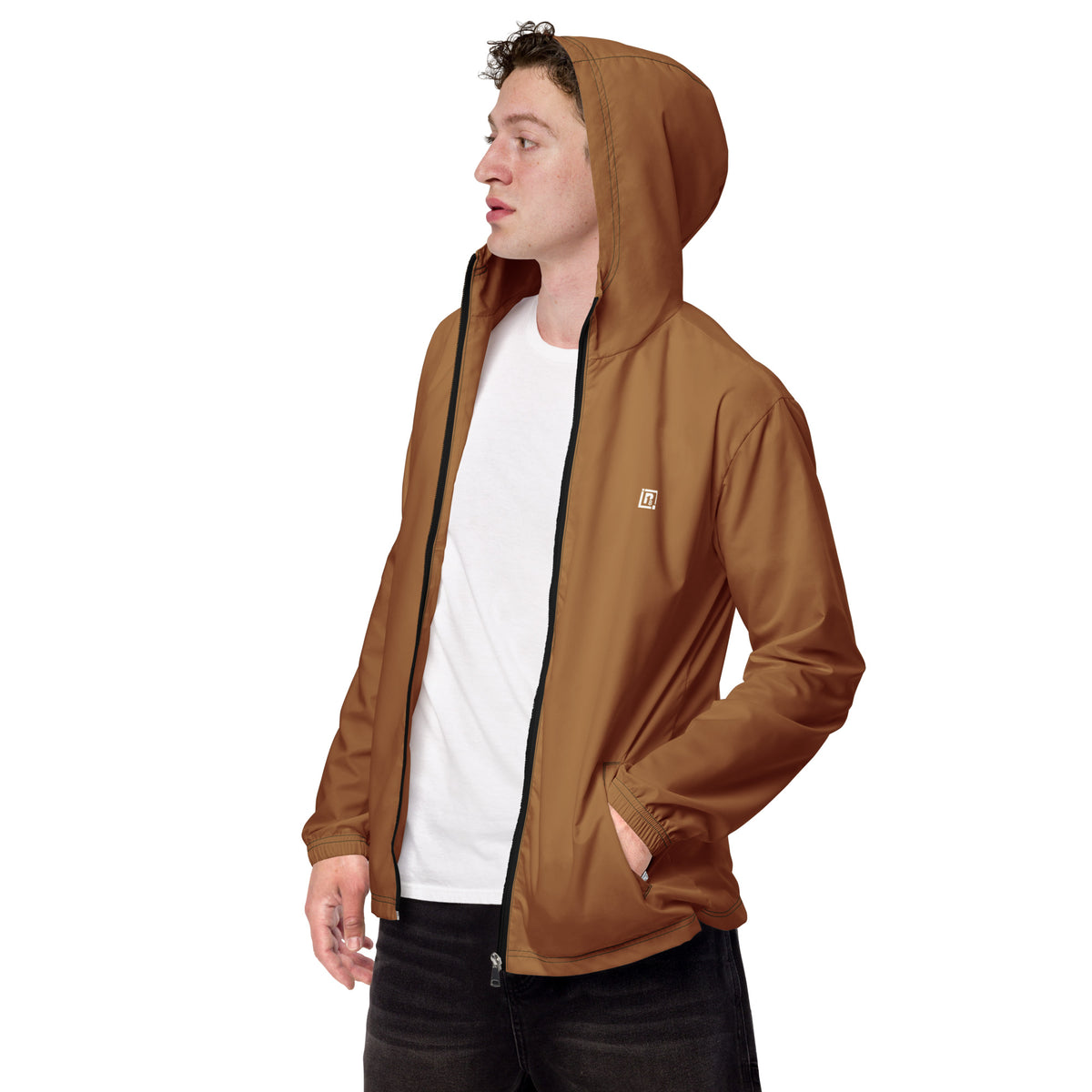 Men’s Classic Brown Hooded Windbreaker