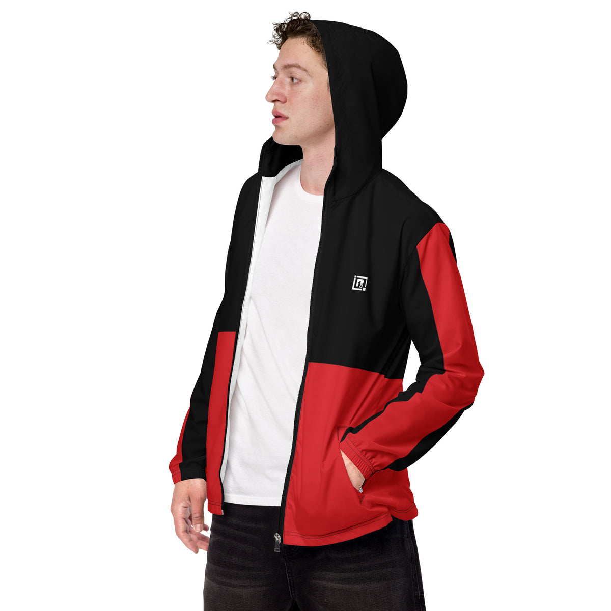 Men’s Black & Red Colorblock Hooded Windbreaker