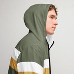 Men’s Olive Green Striped Hooded Windbreaker