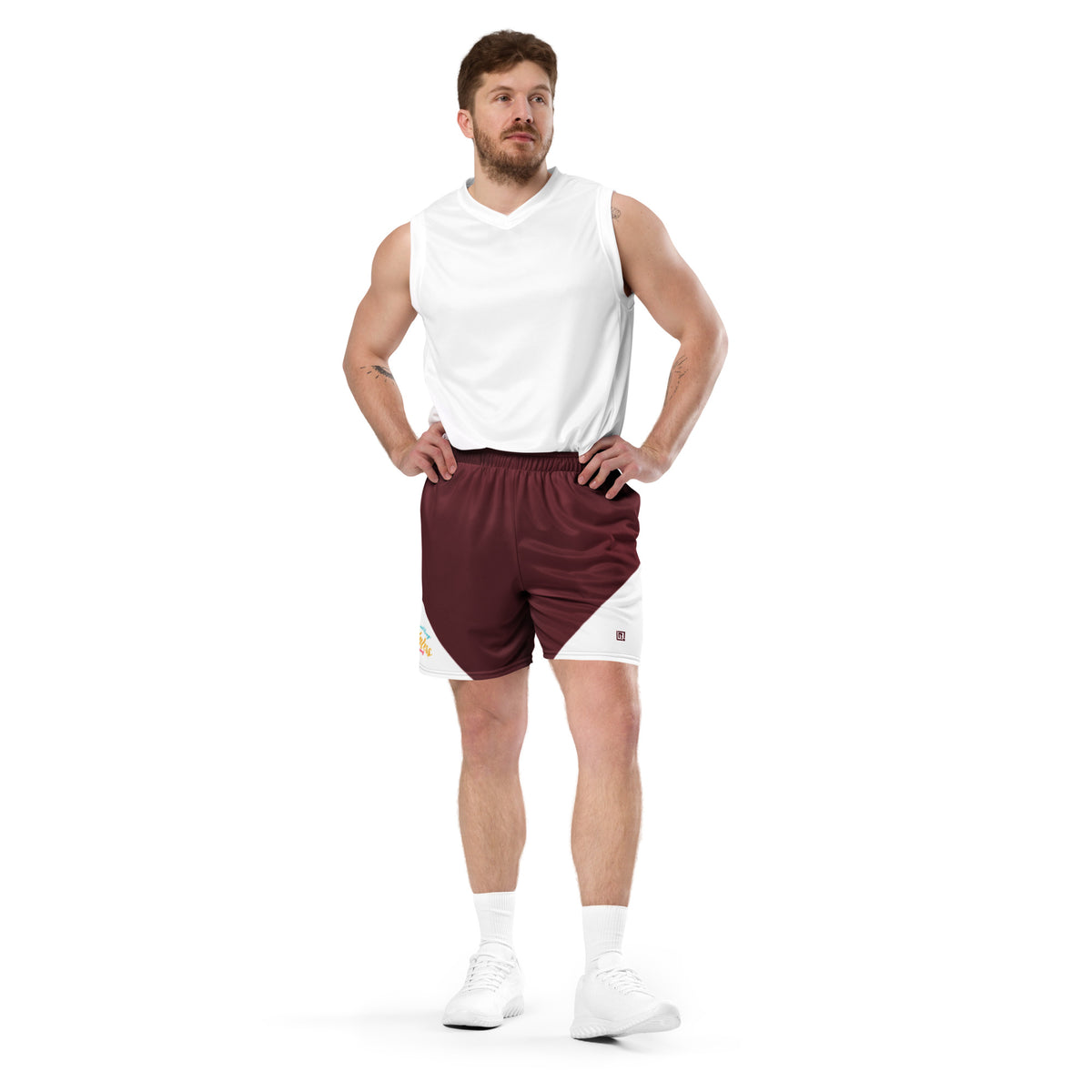 Men’s Maroon & White Sports Shorts – Performance & Comfort