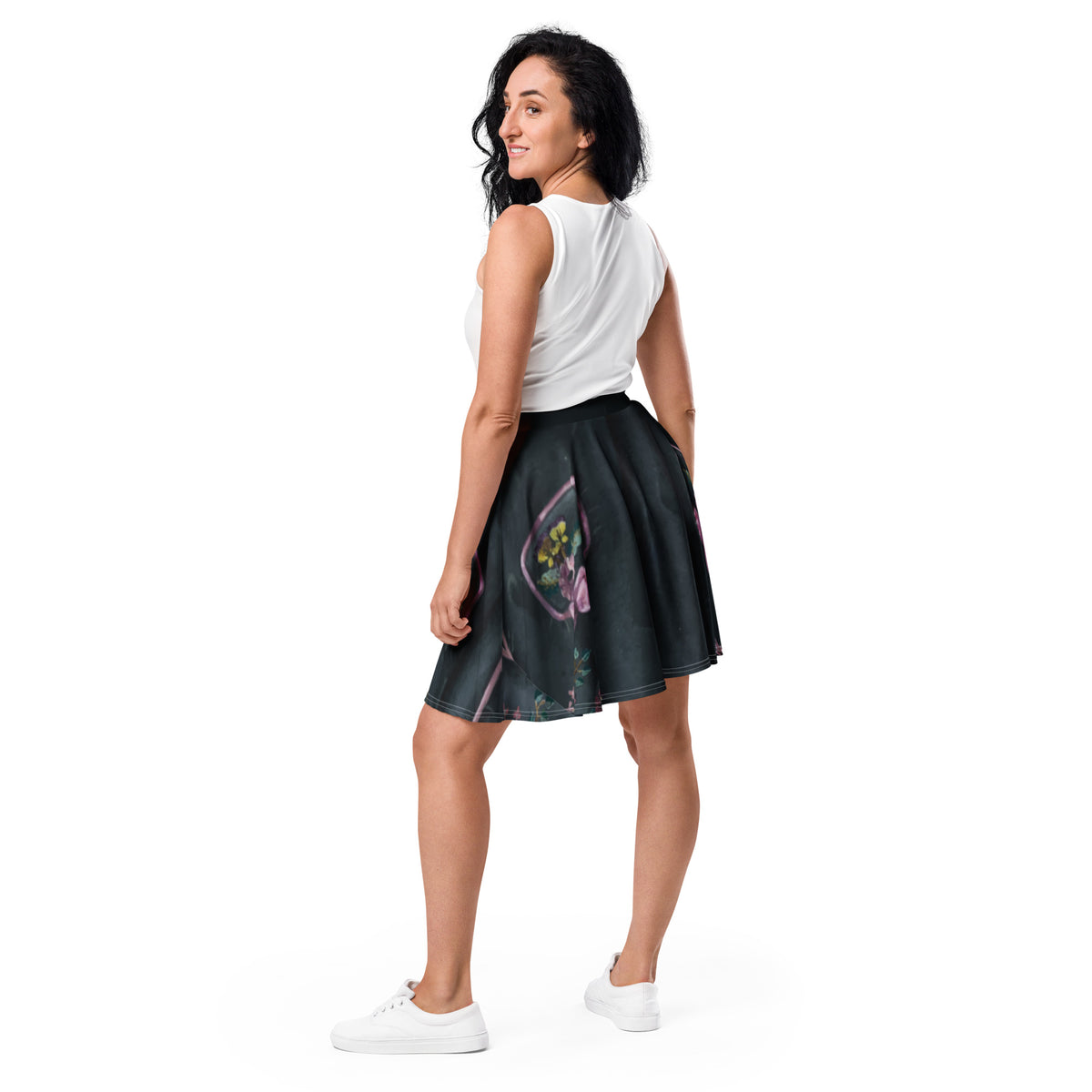 Women's Black Floral Basket Skirt