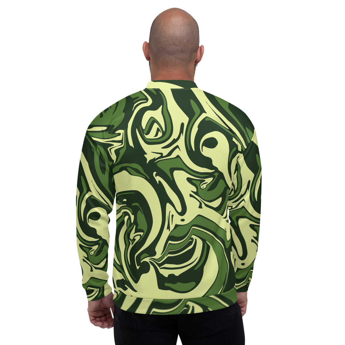 Full Sleeve Green Abstract Print Zip-Front Bomber Jacket