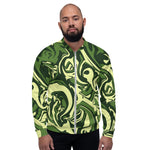 Full Sleeve Green Abstract Print Zip-Front Bomber Jacket