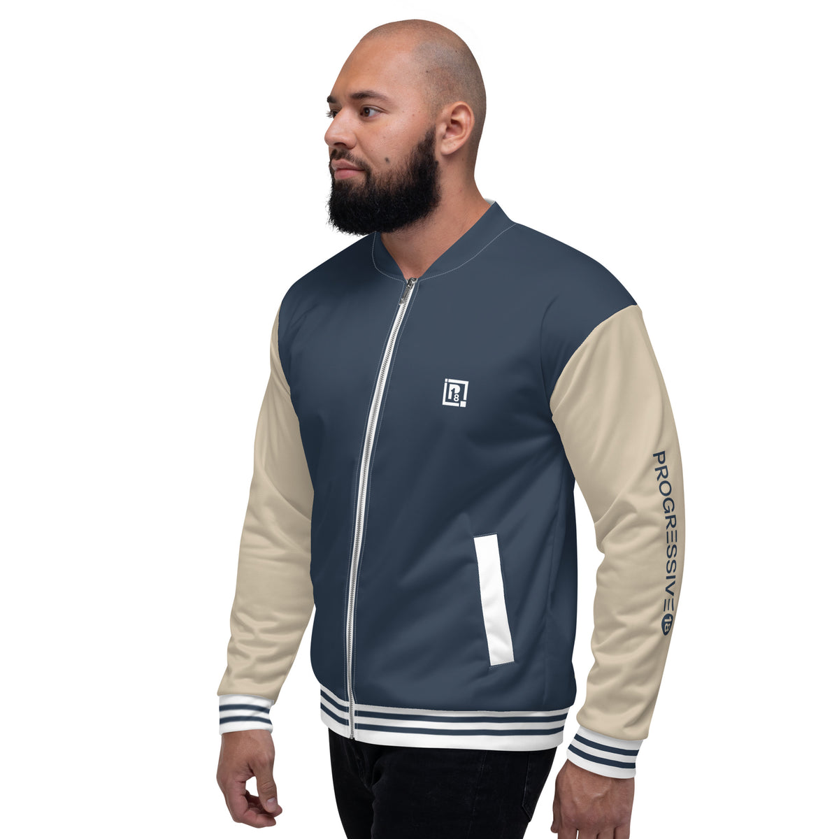 Unisex Navy and Beige Bomber Jacket