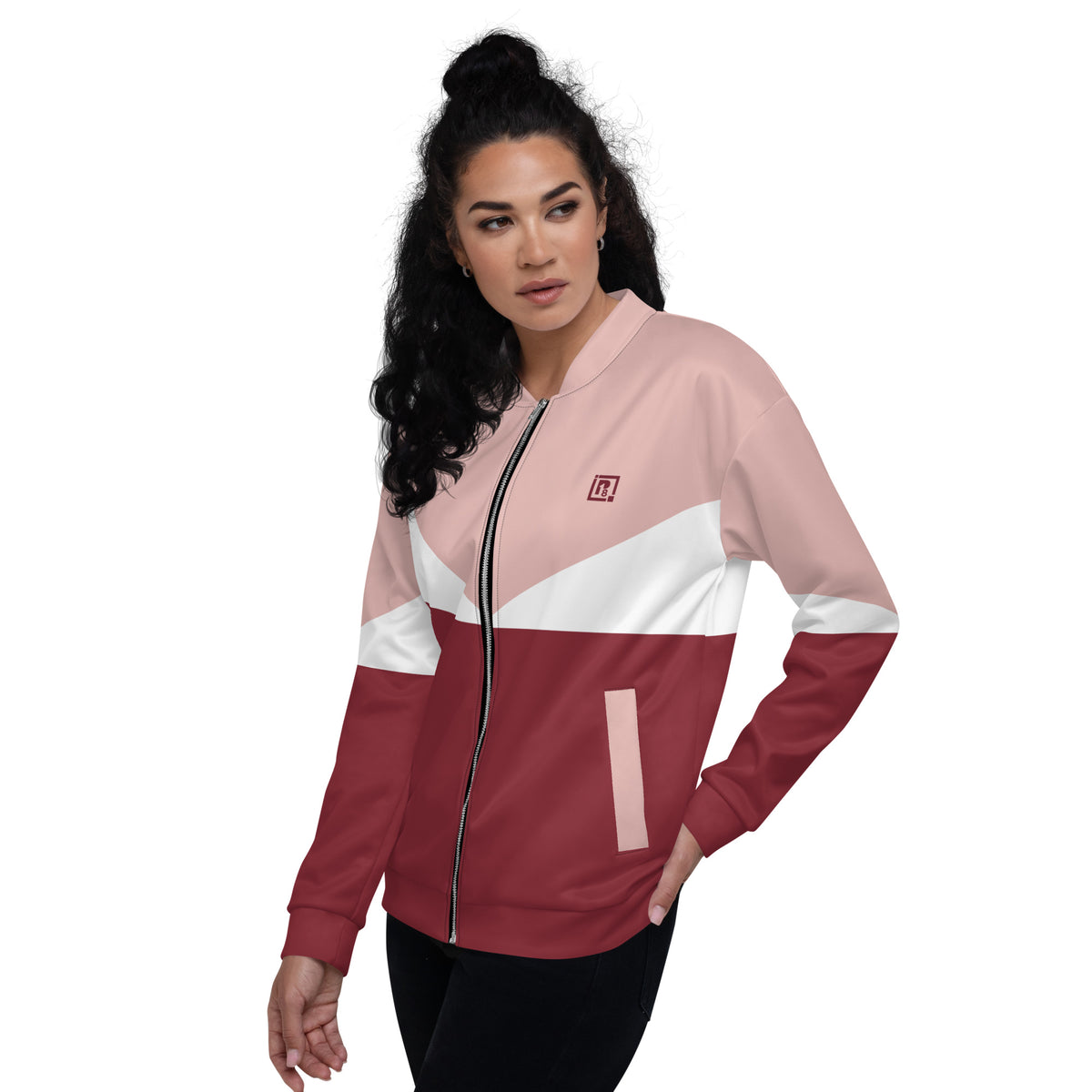 Women's Colorblock Zip-Up Bomber Jacket