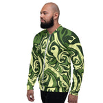Full Sleeve Green Abstract Print Zip-Front Bomber Jacket