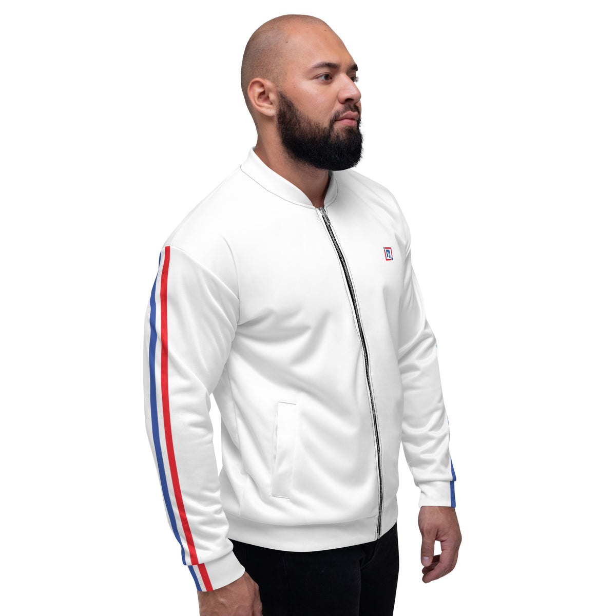 Men's Full Sleeve White Zip-Front Bomber Jacket