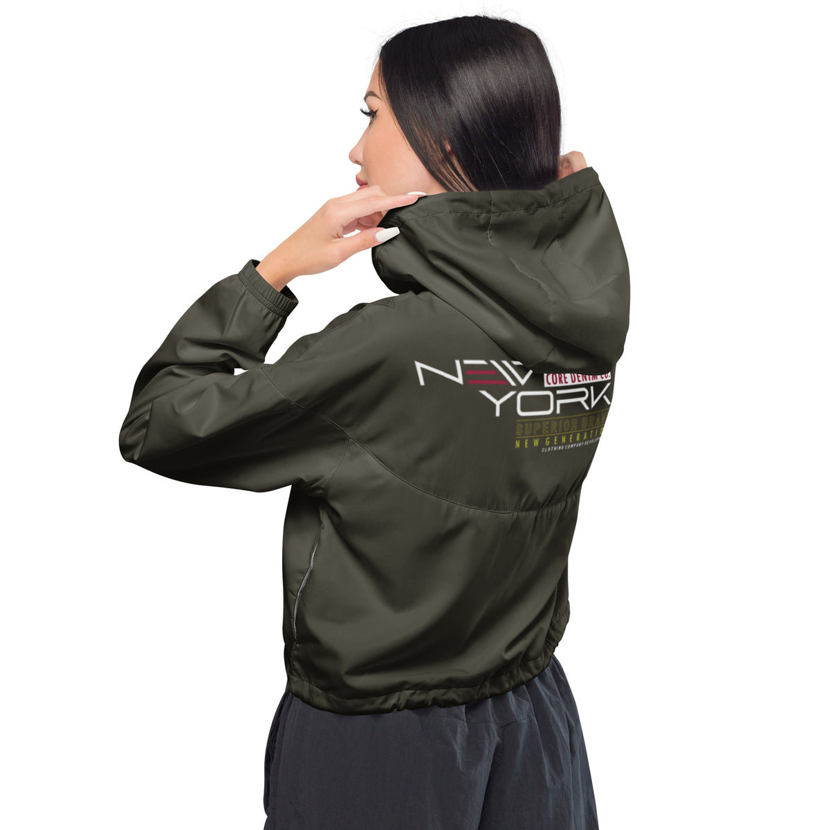 Women's Dark Olive Cropped Windbreaker Jacket