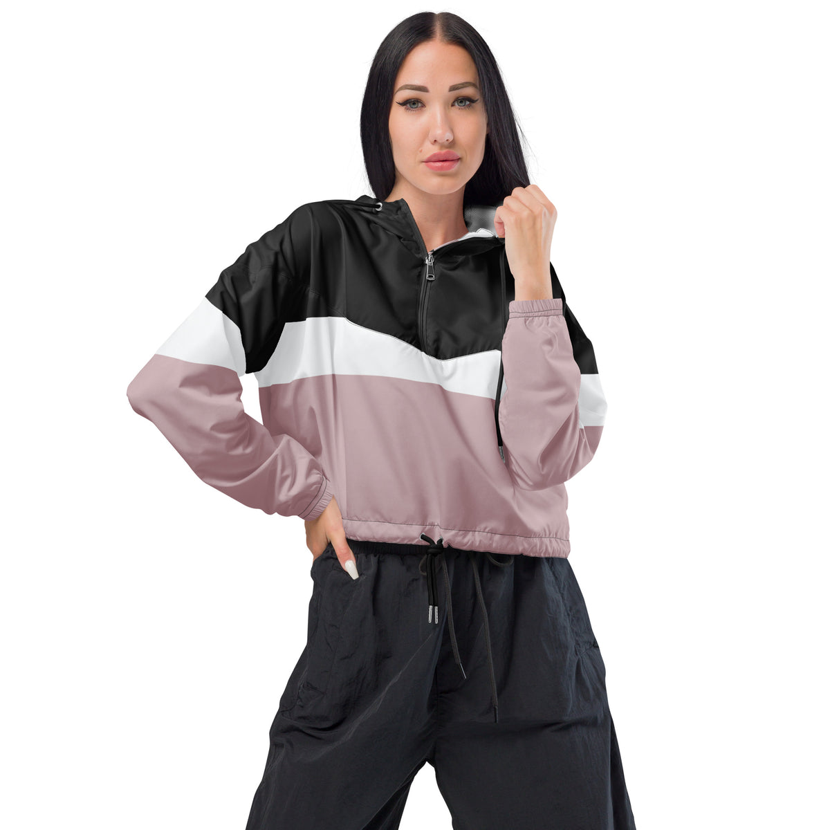 Women's Color-Block Cropped Windbreaker Jacket