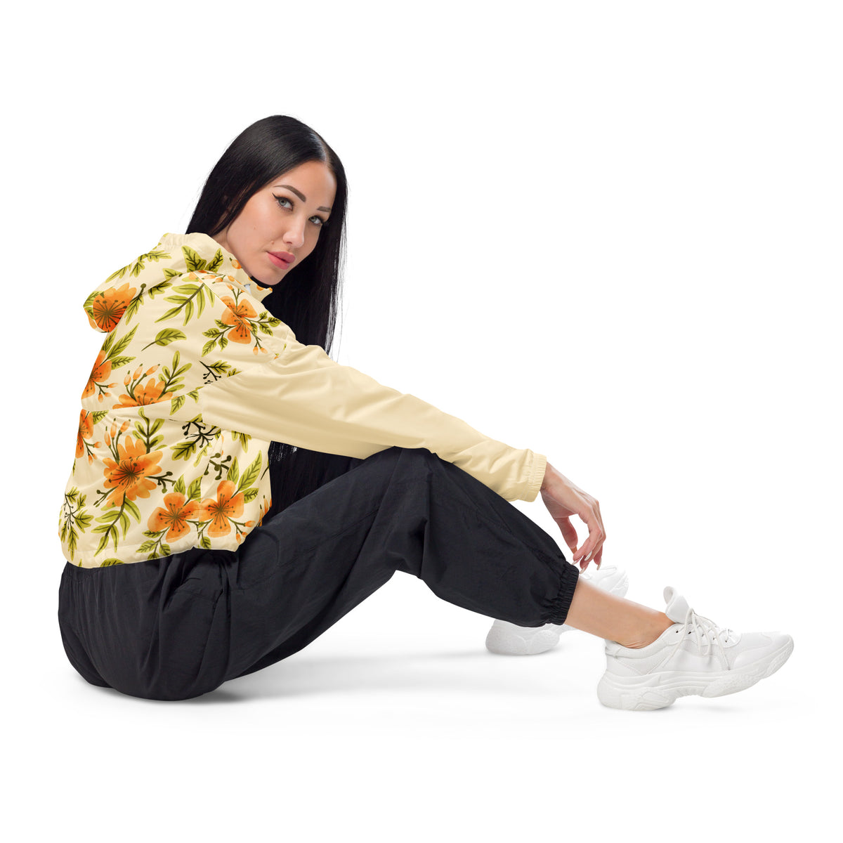 Women's Floral Cropped Windbreaker Jacket