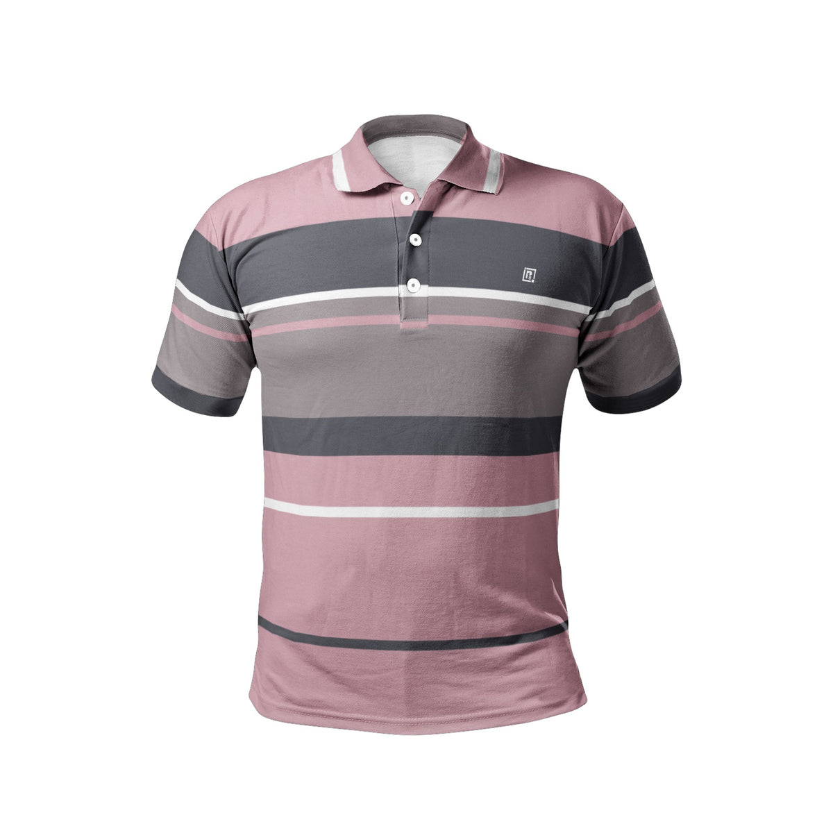 Men’s Striped Pattern Pink, Gray Polo T-shirt