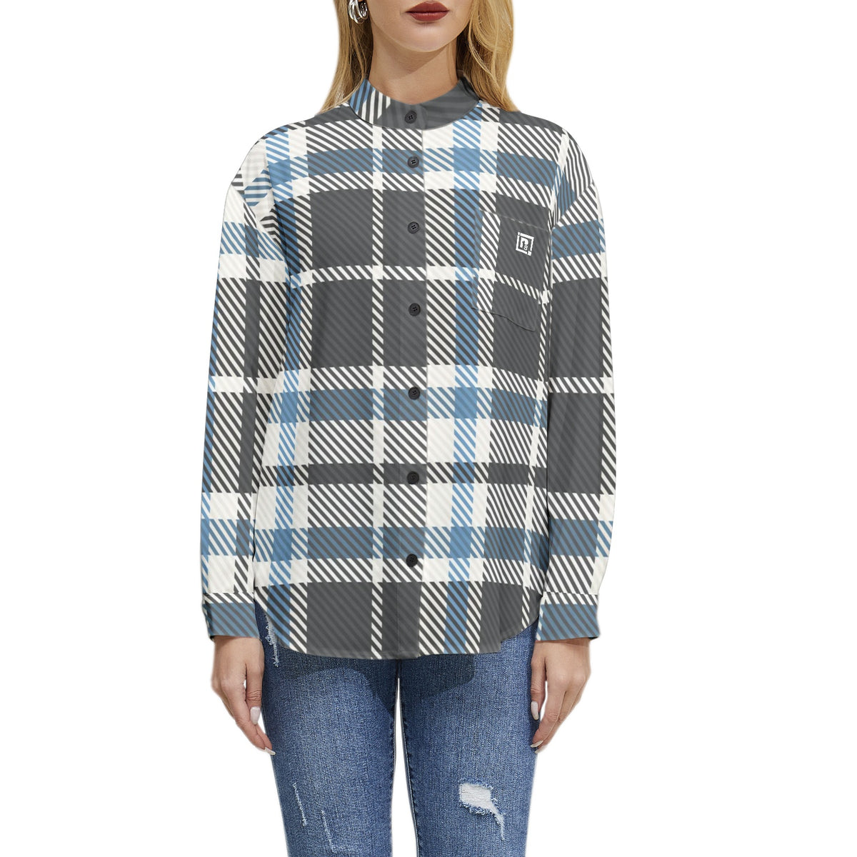 Women's Blue & White Plaid Button-Up Shirt – Classic & Versatile