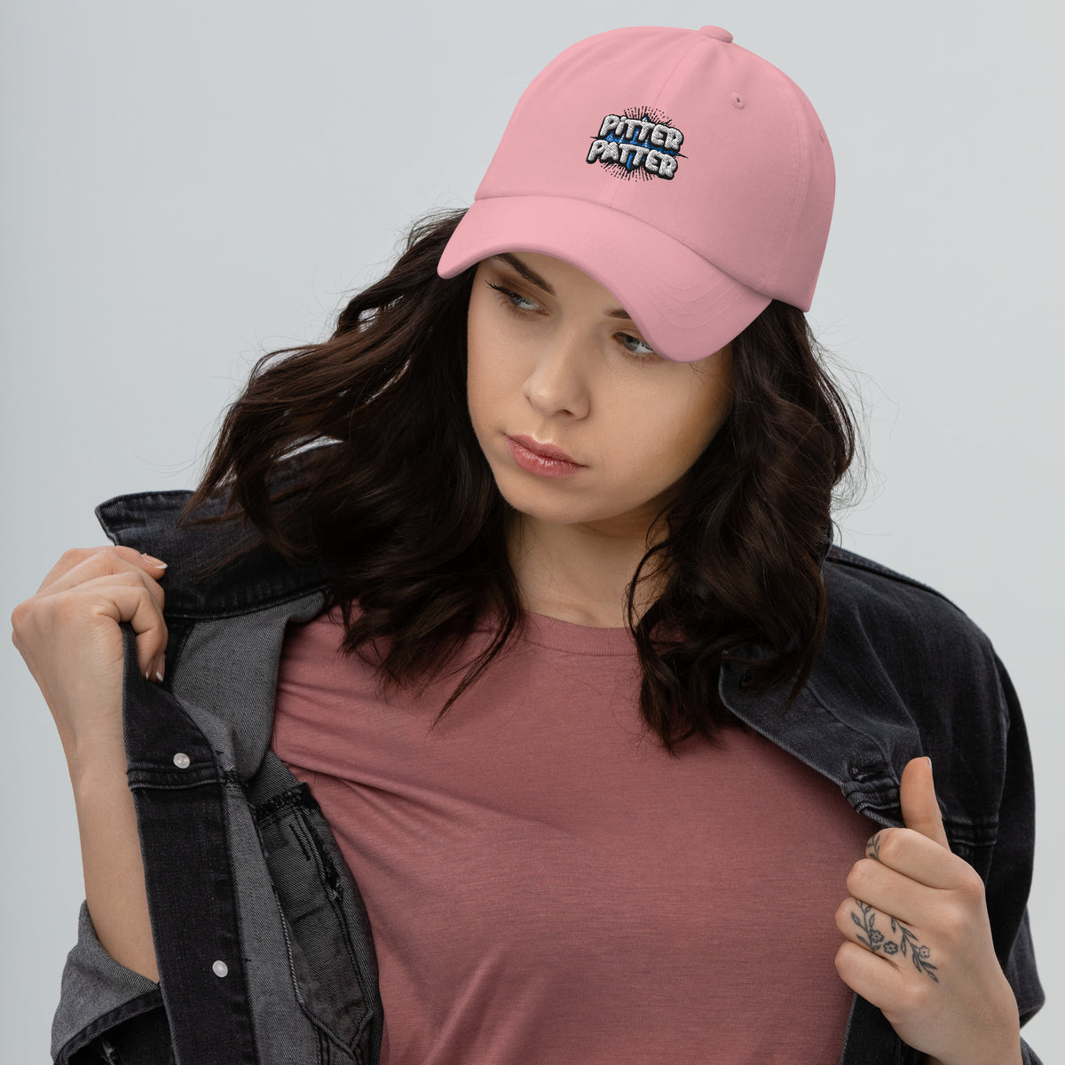 Pitter Patter Embroidered Pink Dad Cap